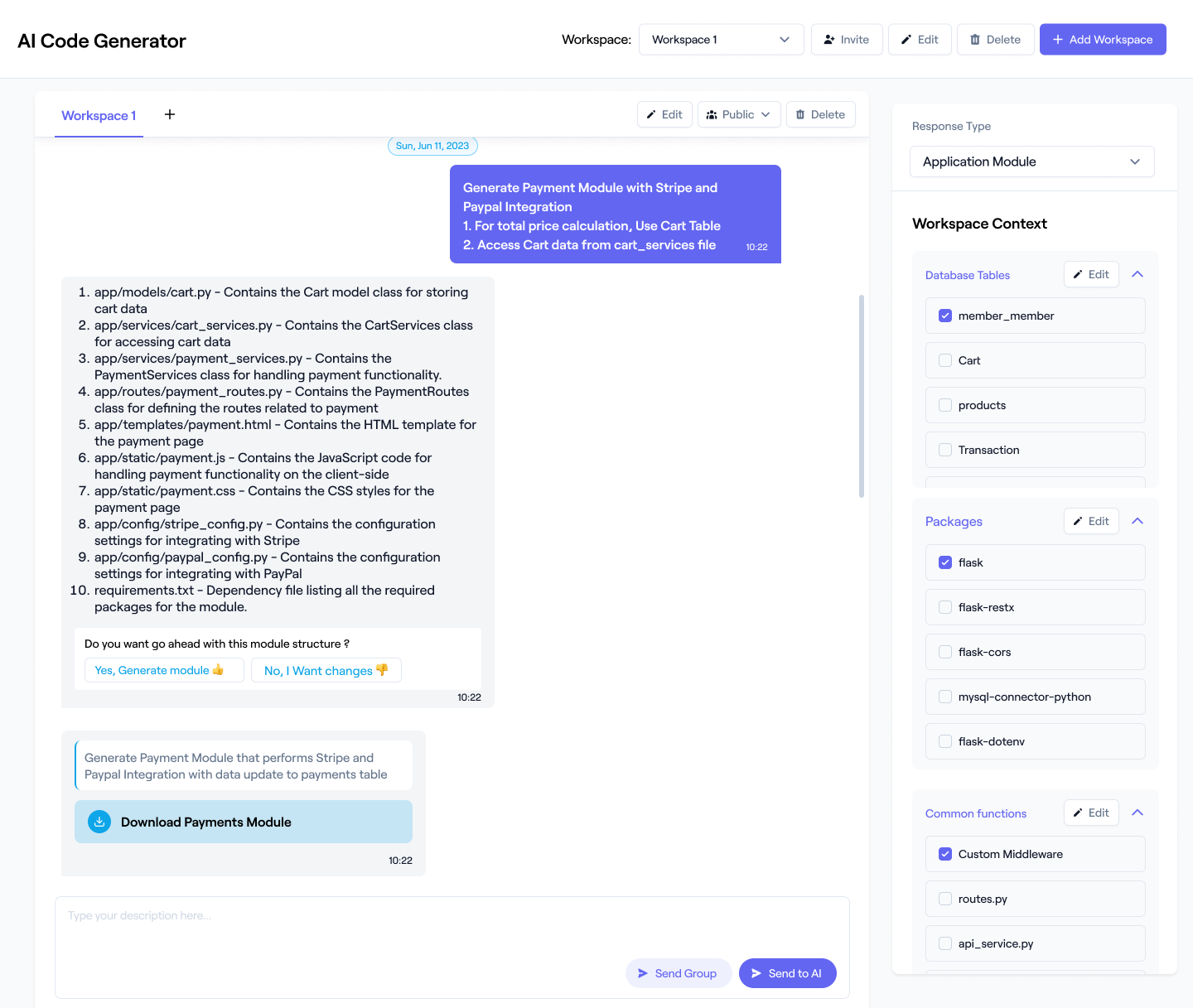 Workik AI workspace creation
